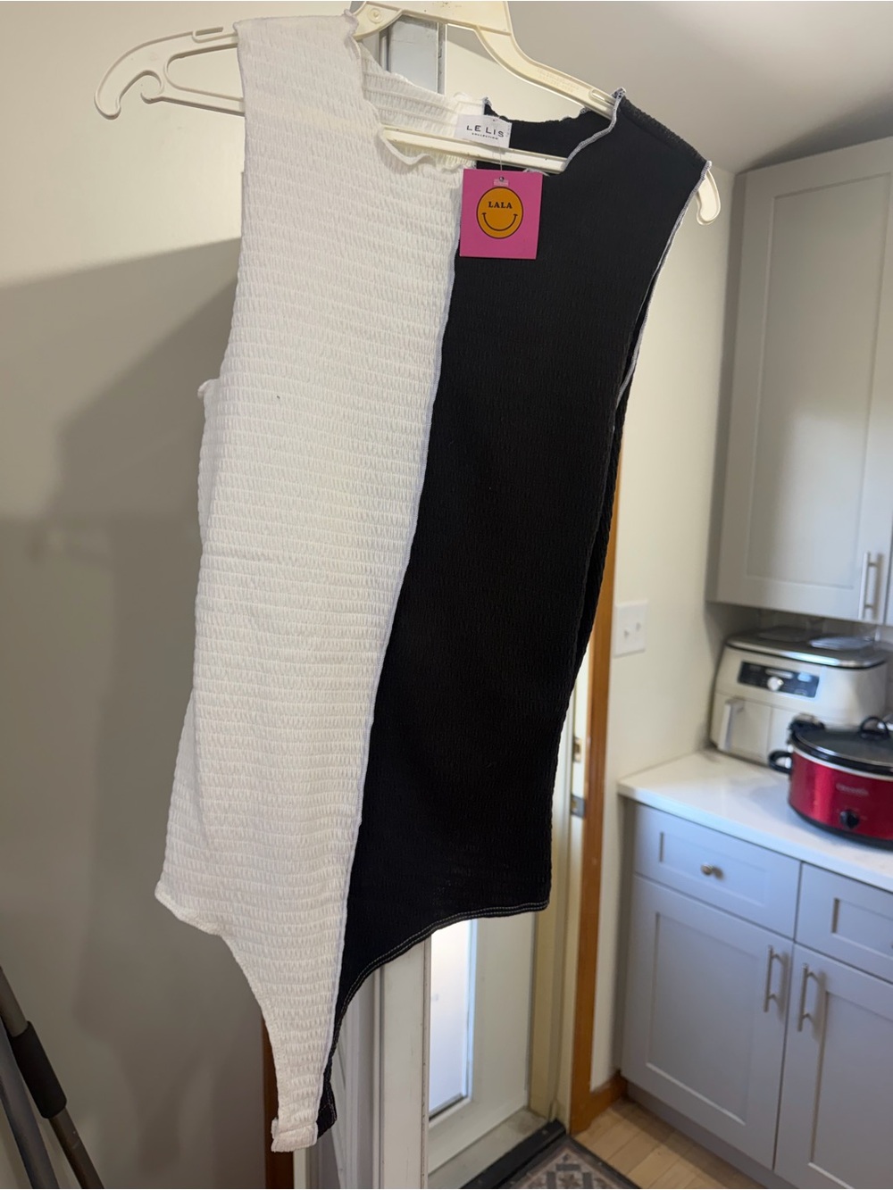 Lala Le Lis Black & White bodysuit Asymmetrical Ribbed